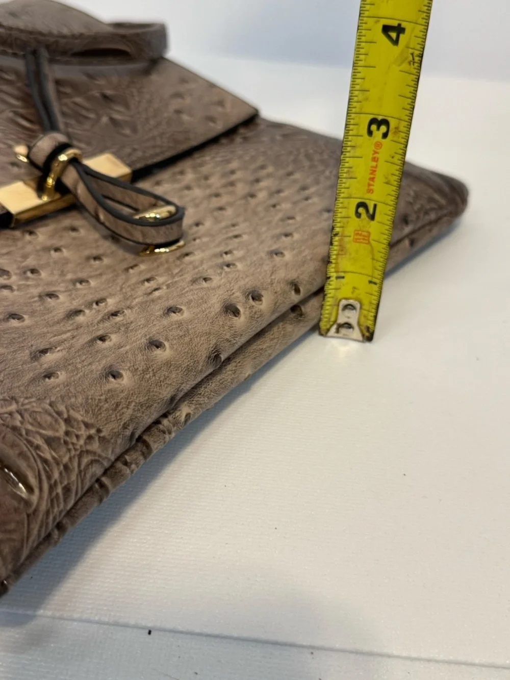 Taupe Croc Ostrich Embossed Crossbody Bag Gold Hardware
